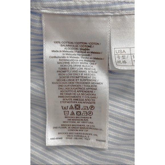 Brooks Brothers Regent Dress Shirt Mens 18 34 Blue White Stripe Supima Cotton - Picture 4 of 4